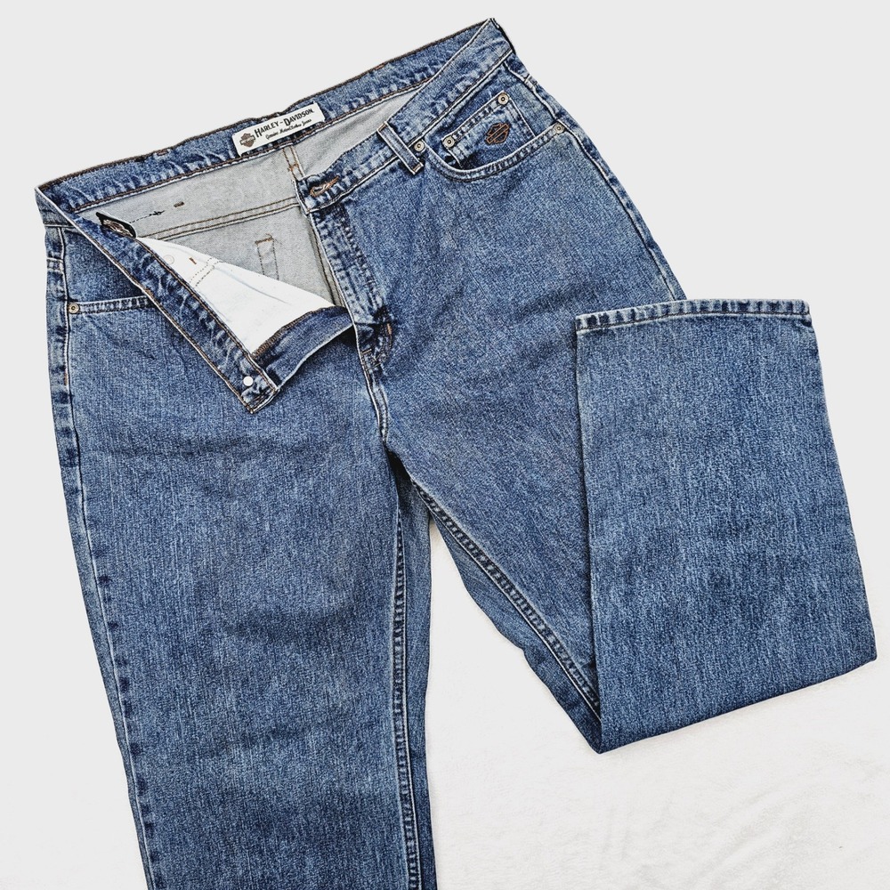 Harley-Davidson‎ Jeans Women 18 Petite Blue Straight Leg High Rise Denim Biker